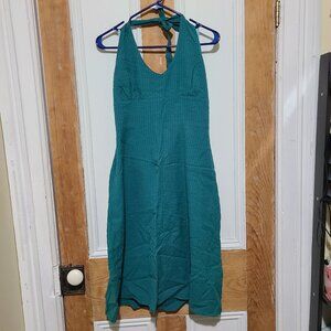 Teal Halter Dress with Self-Tie Straps, Empire Waist, Knee-Length, EUC